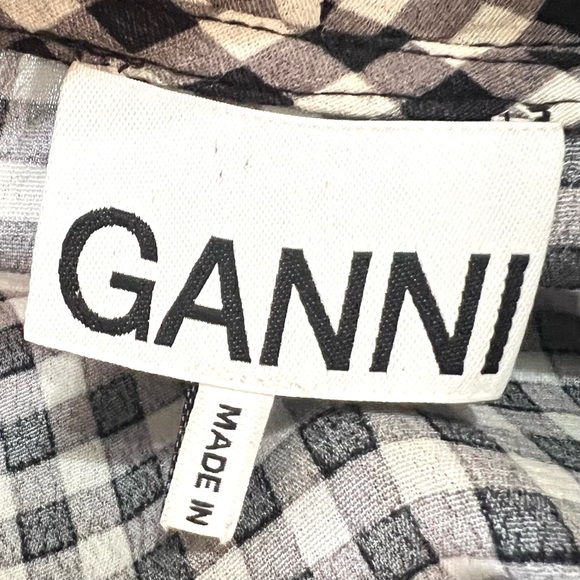 GANNI Gingham Crepe De Chin Black White Check True Wrap Dress Women’s Large - Picture 13 of 15